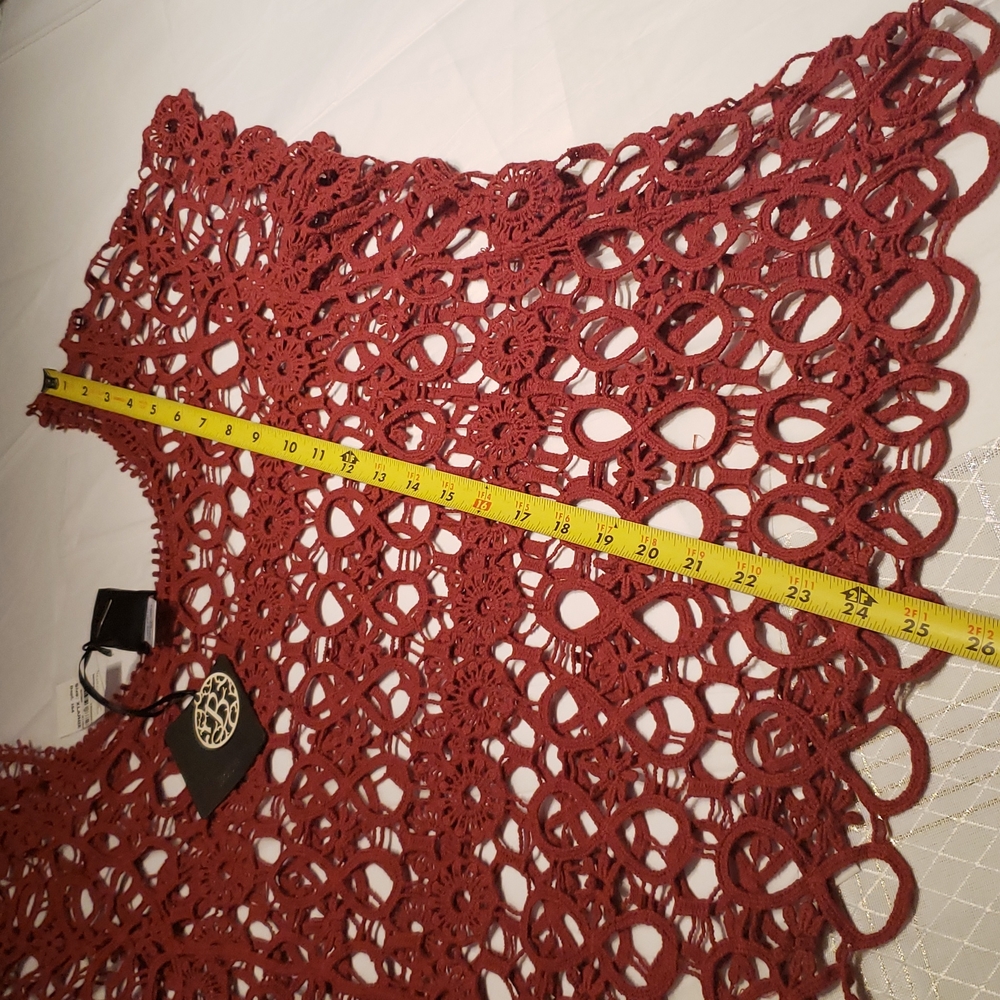 Bobeau NEW Knit Crochet Lace Blouse RED Top Topper Cotton Short Sleeve Womens XL - Picture 9 of 10